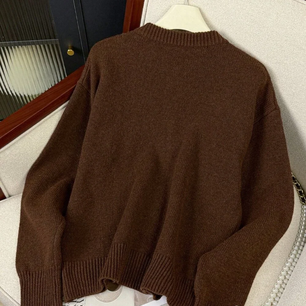 Brown Casual Women's Slouchy Loose Knitted Sweater Cardigan